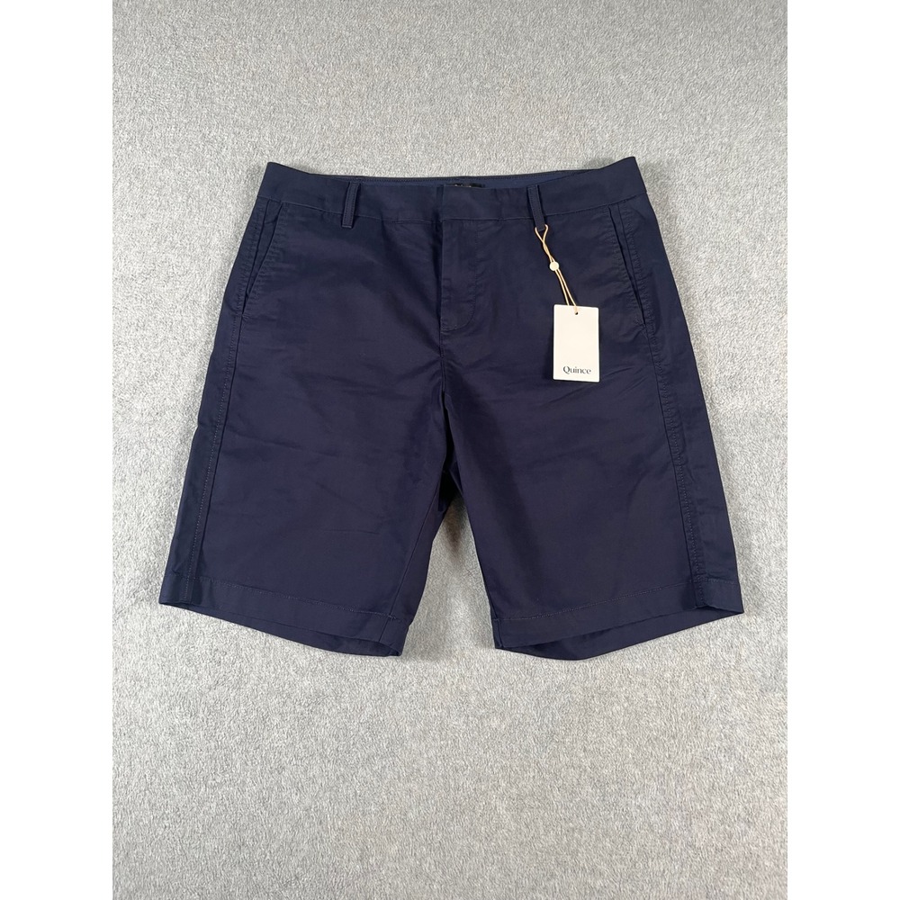 NWT! Quince Organic Cotton Stretch Chino Bermuda Shorts Womens 12 Navy Blue 10"